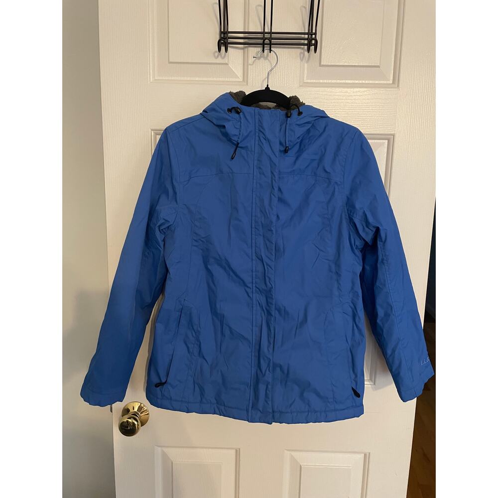 L.L.Bean Womens Small Petite Winter Warmer Jacket Blue Fleece Lined Coat Hooded